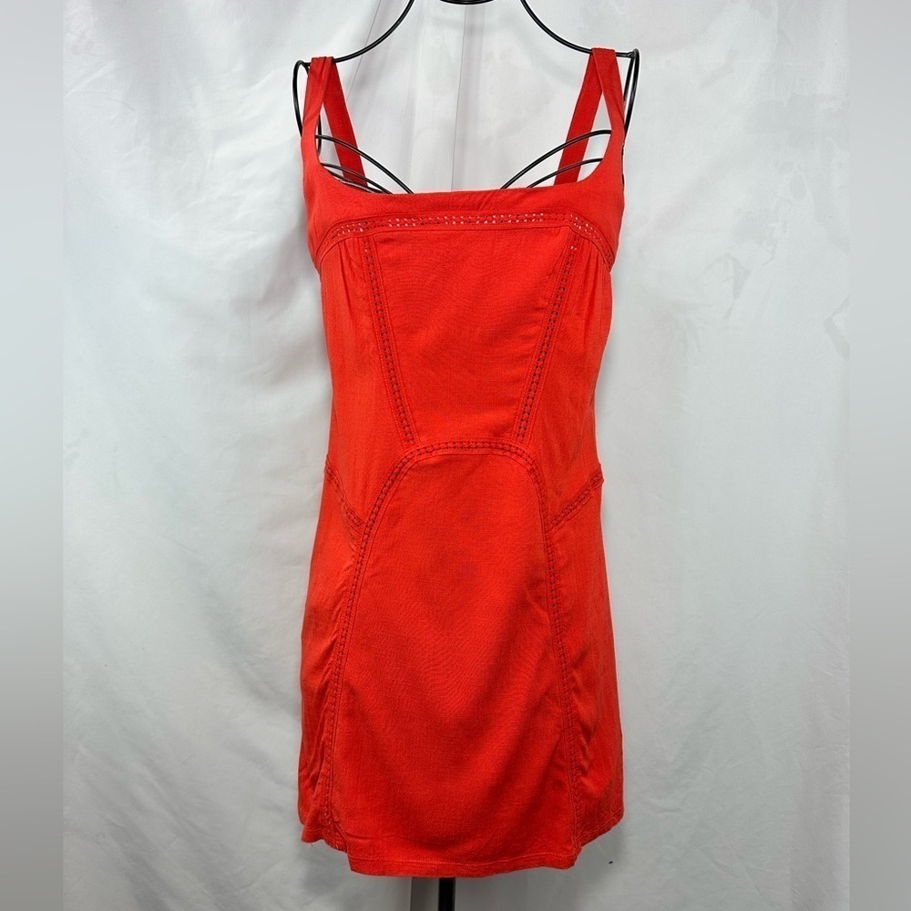 Free people red orange crochet detail mini dress size S